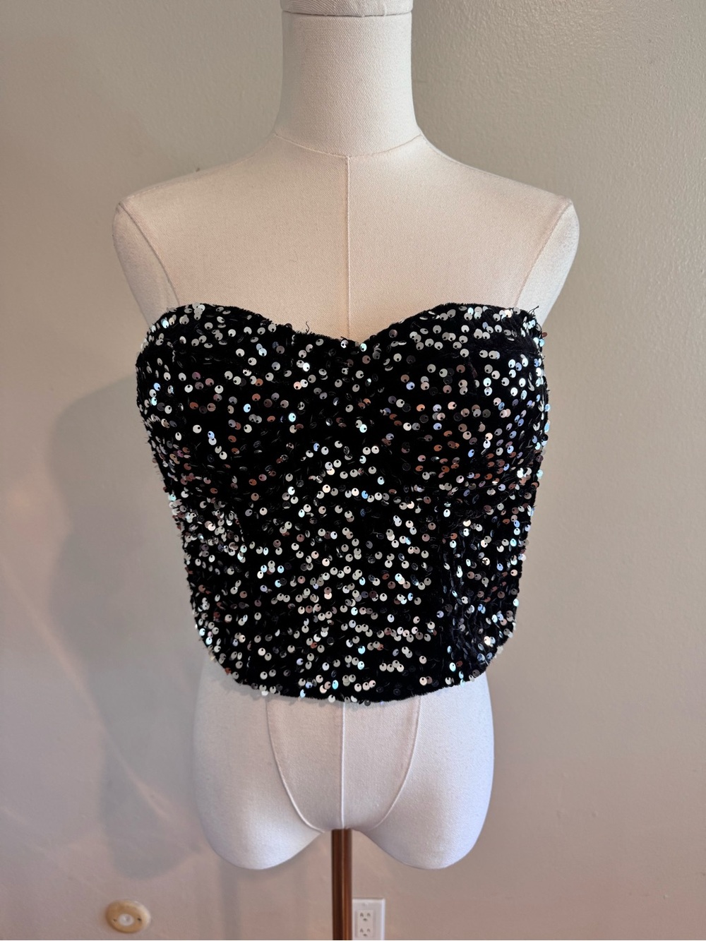 Camellia Black Sequin Strapless Bustier Top Size L